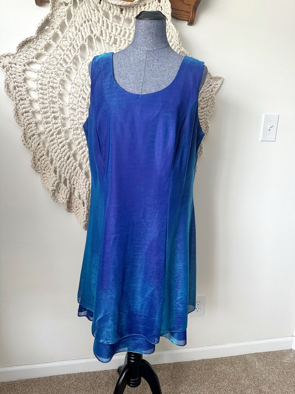 Vintage 2000s Y2K Iridescent Blue Mermaidcore Party Dress Size 18W